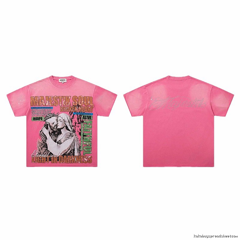 MAJESTIKSOUL Vintage Print Pink Short-sleeve T-shirt