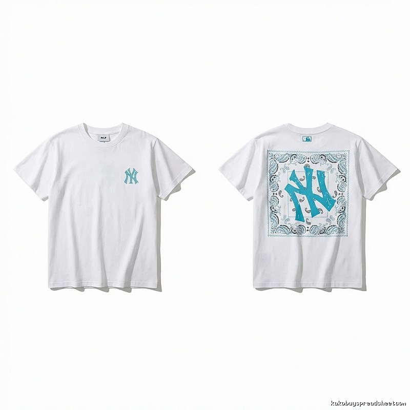 MLB retro-style white T-shirt with cashew flower pattern