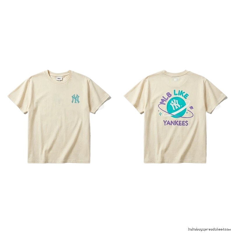 MLB Yankees trendy brand beige T-shirt