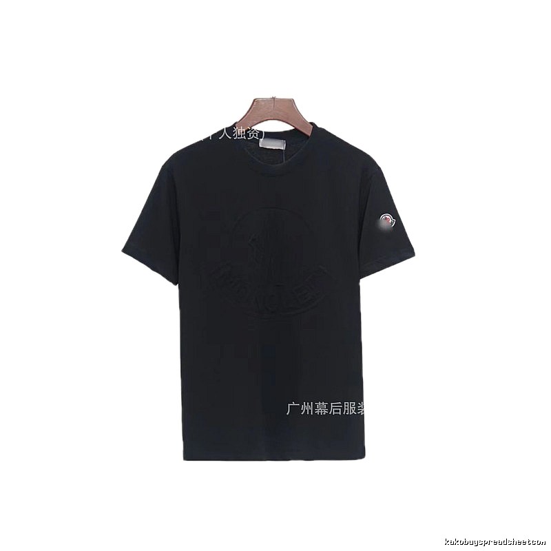 Moncler Embossed Streetwear Style Black Short-Sleeve T-Shirt