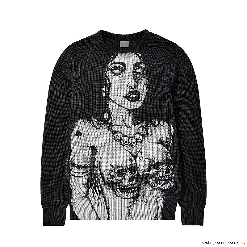 Monogram Anime graphic sweater Black Knit Top for Casual Outfits