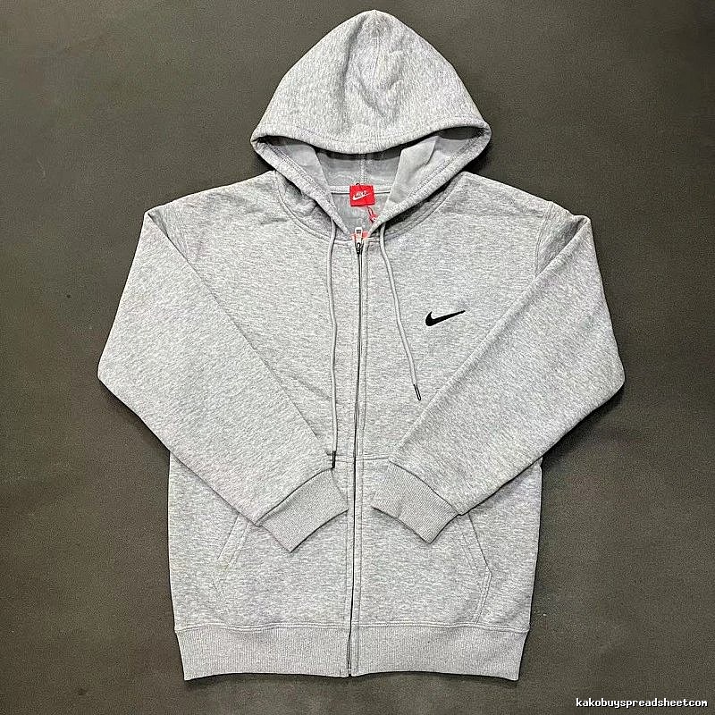 Nike Zip-Front Design Gray Zip Hoodie Daily Styling Swoosh