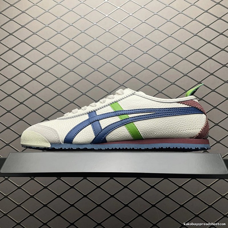 Onitsuka Tiger Cream, Navy and Green Low-Top Sneakers with Retro Court Shape