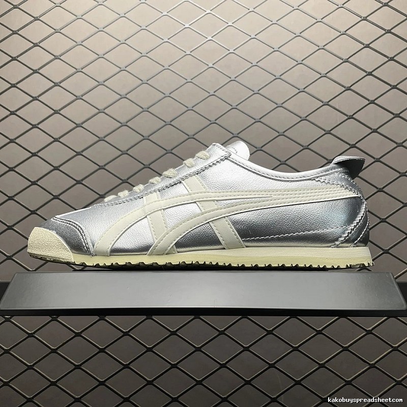 Onitsuka Tiger Low-Top Sneakers, Classic Lace-Up in Silver and Cream
