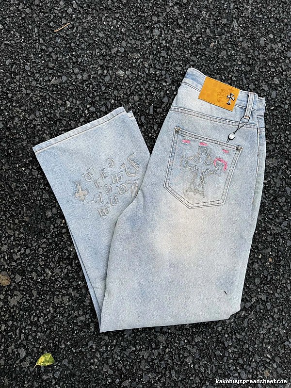 Pale Blue Printed Denim Jeans for daily
