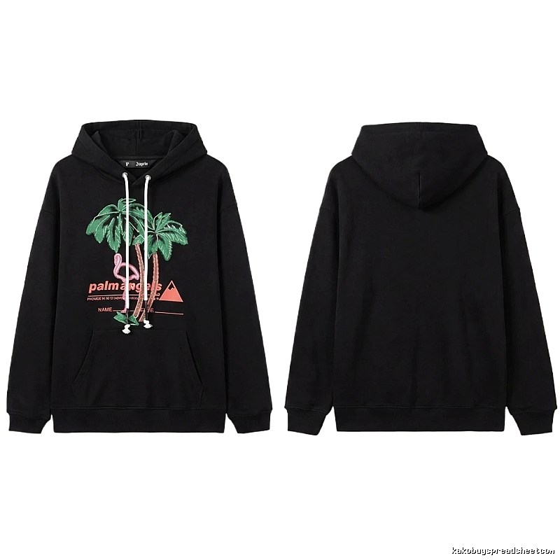Palm Angels Black Hoodie with Palm Tree Print