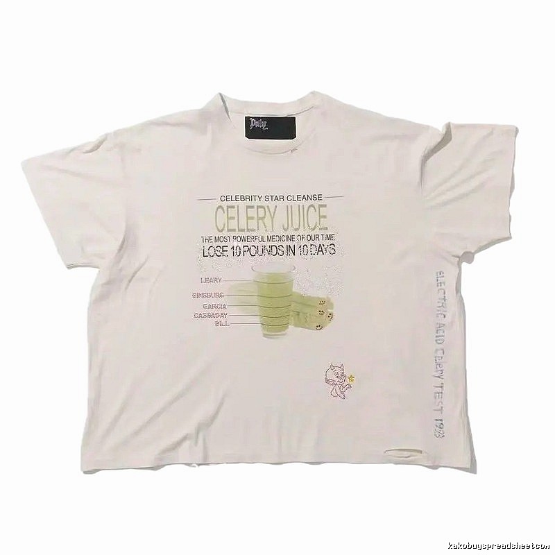 Paly Hollywood Celery Juice Print Vintage Style White T-Shirt