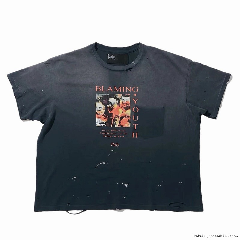 Paly Hollywood Distressed Print Vintage Charcoal Black T-Shirt