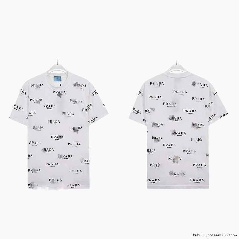 Prada All-over Print Streetwear Style White Short-sleeve T-Shirt