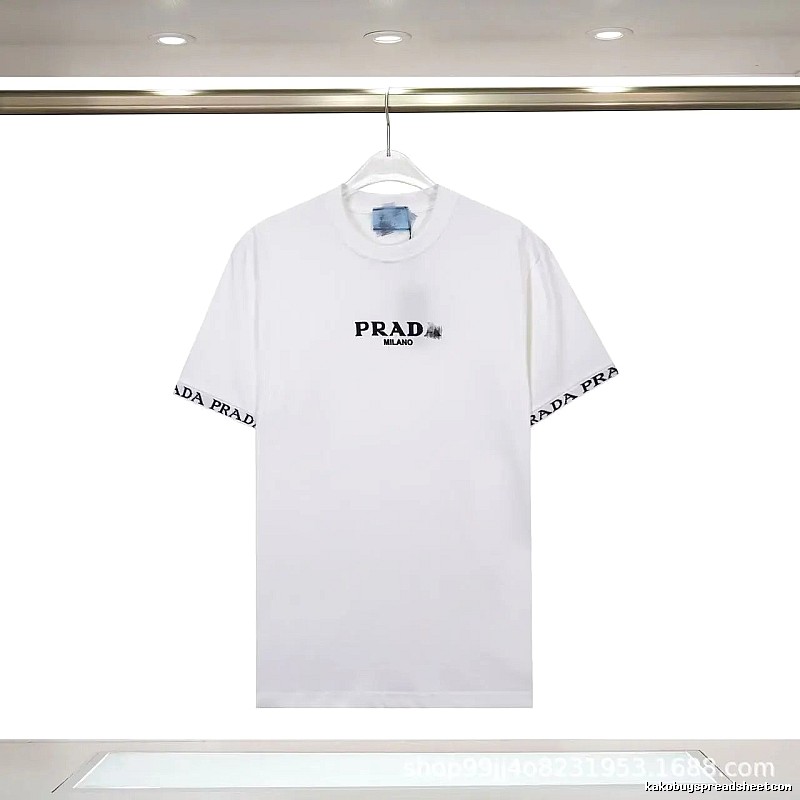 Prada Classic Webbing Minimalist Style White T-Shirt