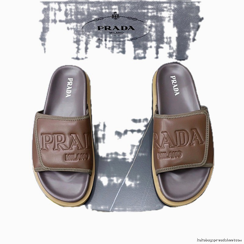 Prada Embossed Collection Casual Style Brown Slide Sandals