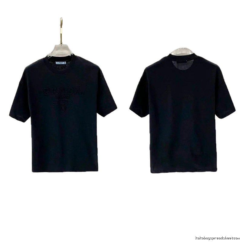 Prada Embossed Minimalist Style Black Short-sleeve T-shirt