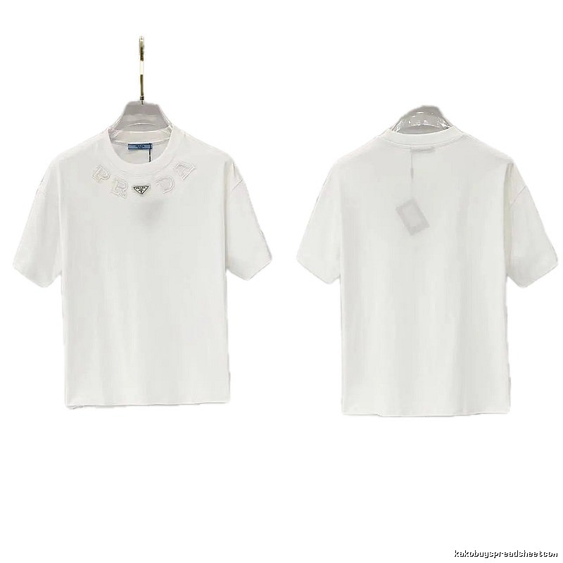 Prada Embroidered Minimalist Style White Short-sleeved T-shirt