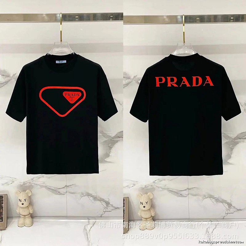 Prada Inverted Triangle Streetwear Style Black Short-sleeve T-shirt