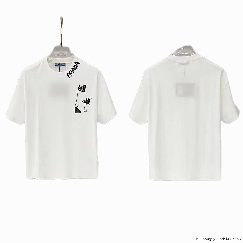 Prada Triangle Logo Casual Style White T-Shirt
