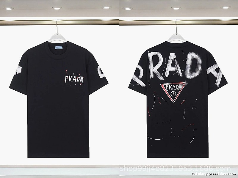 Prada Triangle Logo Graffiti Style Black Short-sleeve T-shirt