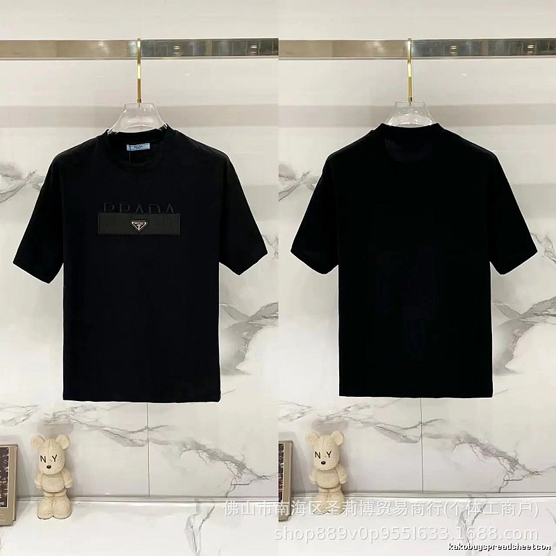 Prada Triangle Logo Light Luxury Style Black Short-sleeve T-shirt