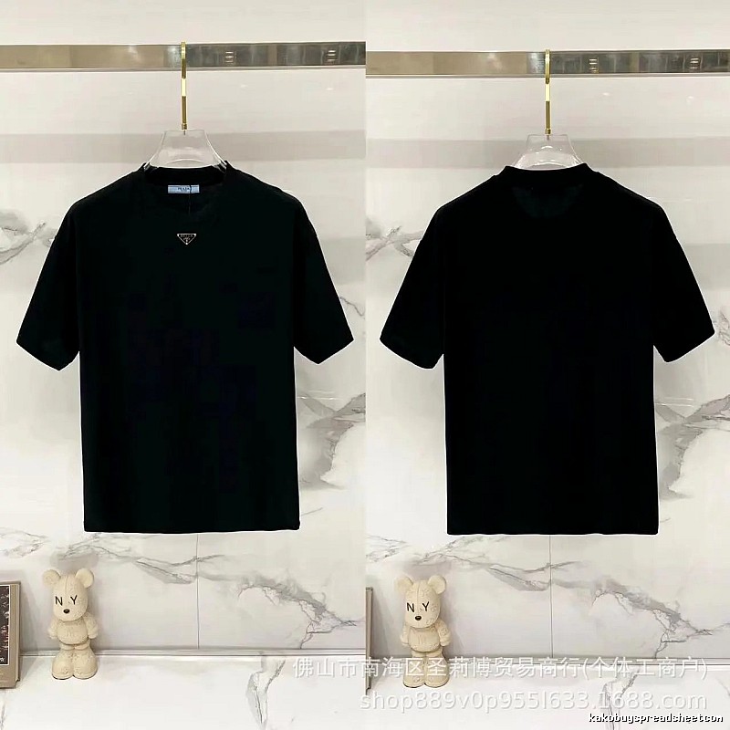 Prada Triangle Logo Minimalist Style Black T-Shirt