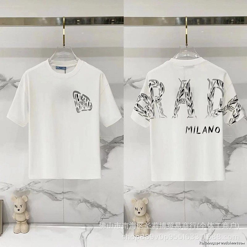 Prada Triangle Logo Trendy & Edgy Style White Short-sleeve T-shirt