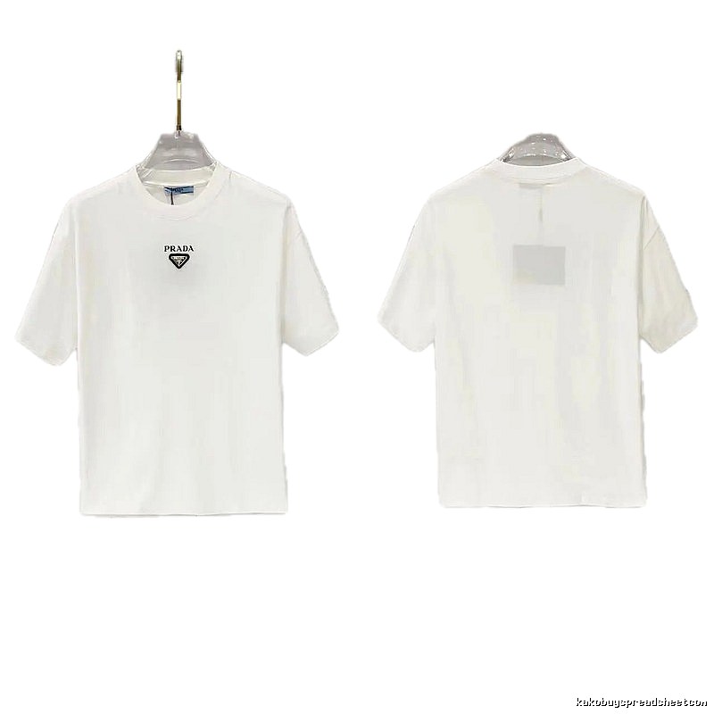 Prada Triangular Logo Minimalist Style White Short-sleeve T-shirt