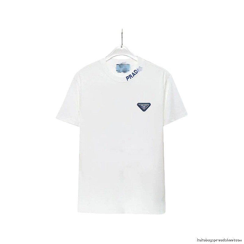 Prada Triangular Logo Minimalist Style White Short-sleeve T-shirt