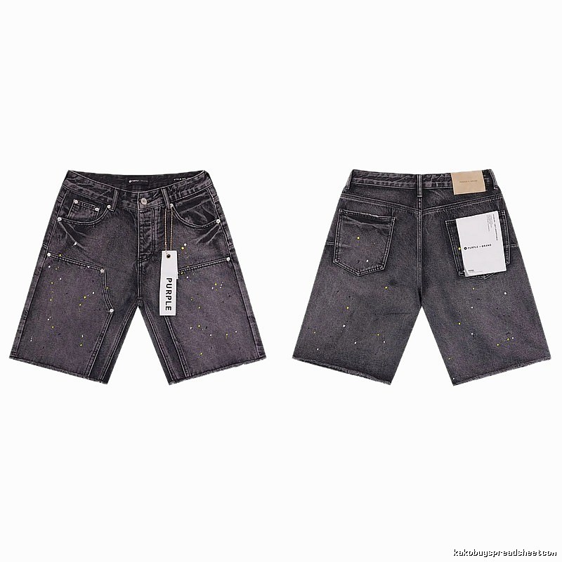 Purple Godspeed Ink-splattered Black and Grey Denim Shorts