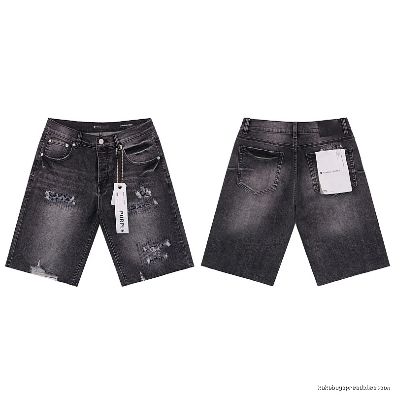 PurpleGodspeed High Street Ripped Black Gray Denim Shorts