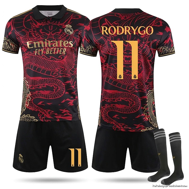 Real Madrid dragon pattern black and red football jersey