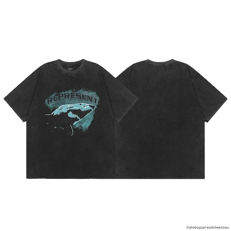 Represent Shark Print Vintage Style Black T-Shirt