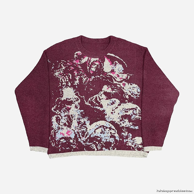 Resort Anime graphic sweater Black Knit Top with Premium Look