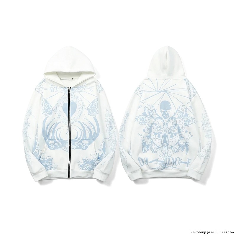 Revenge Skull Print White Hoodie
