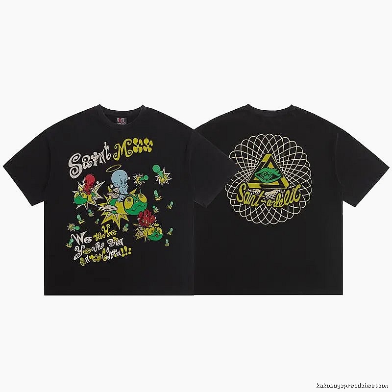 SAINT Cartoon Graffiti Street Style Black T-Shirt
