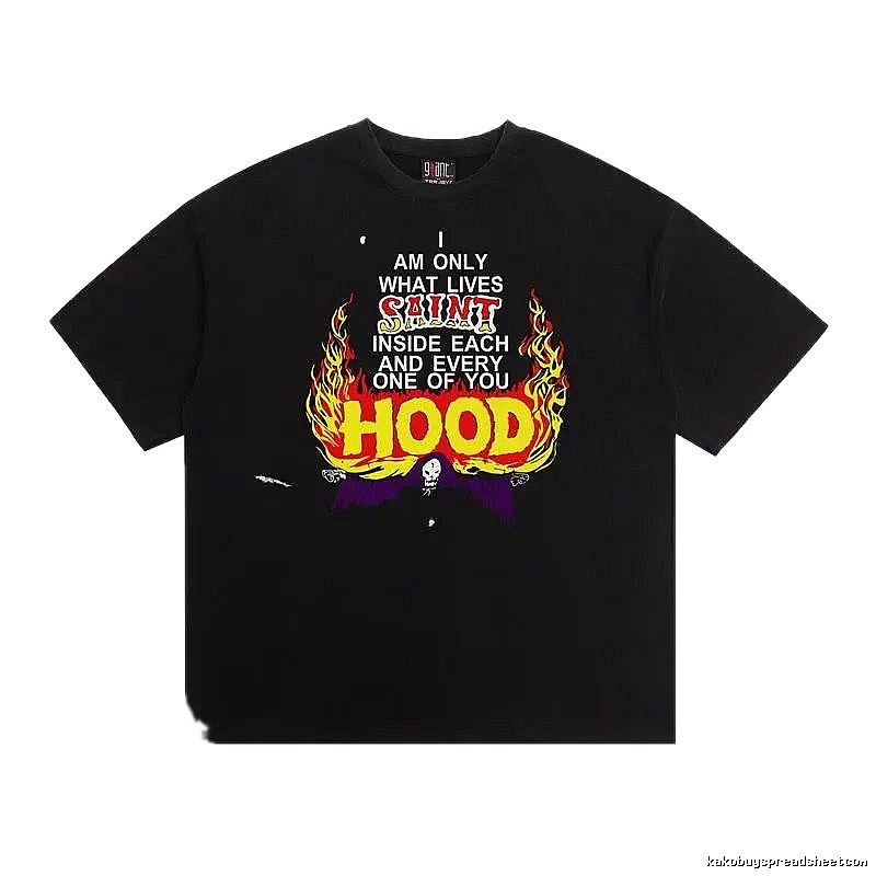 SAINT Flame Print Street Style Black T-Shirt