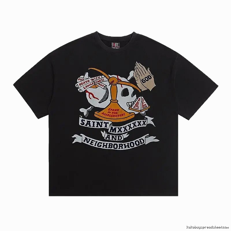 SAINT Skull Print Street Style Black T-Shirt