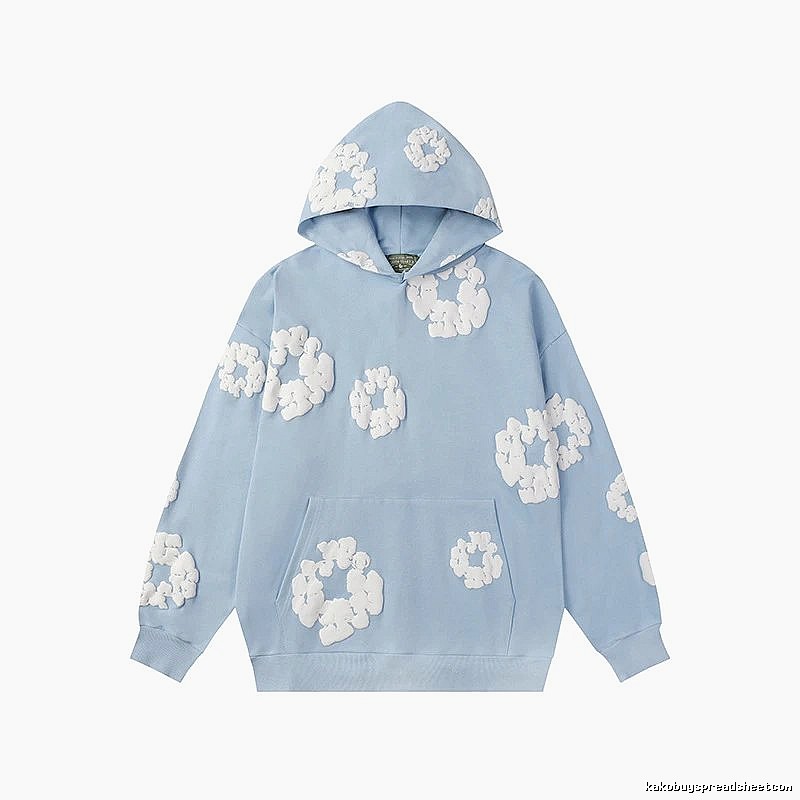 Sky Blue Flower Print Pullover Hoodie