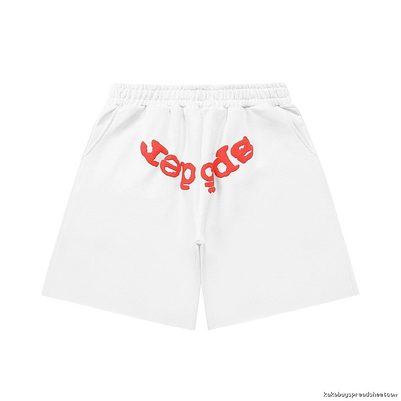 Sp5der red letter white shorts