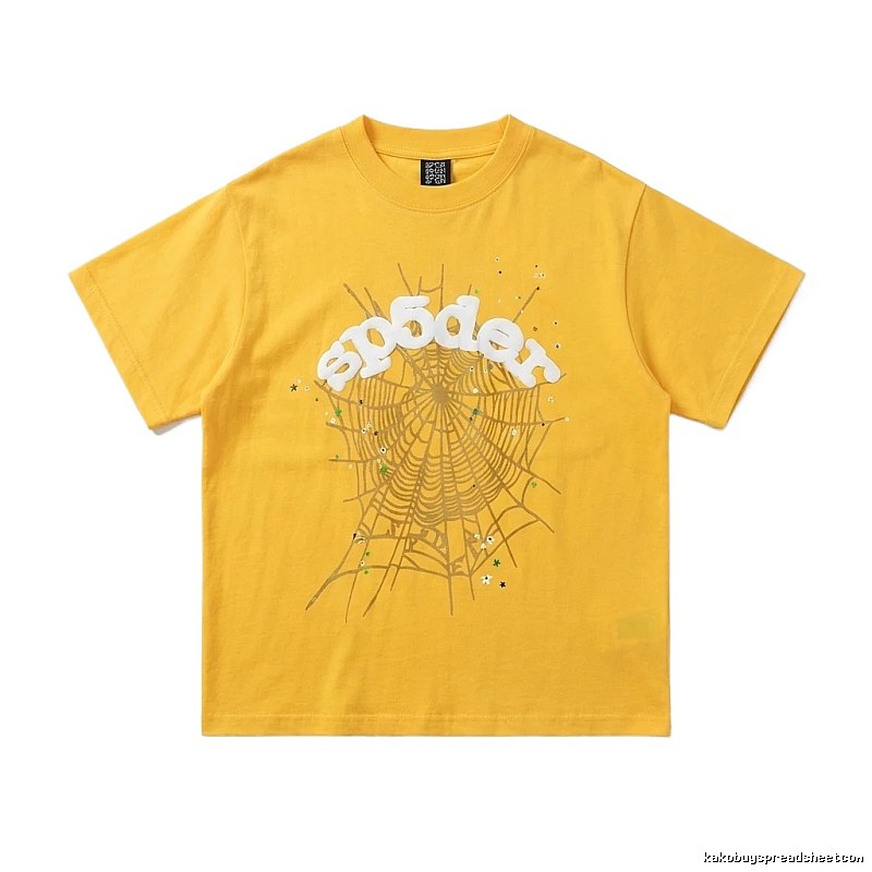 Sp5der Spider Web Trendy Cool Yellow T-shirt