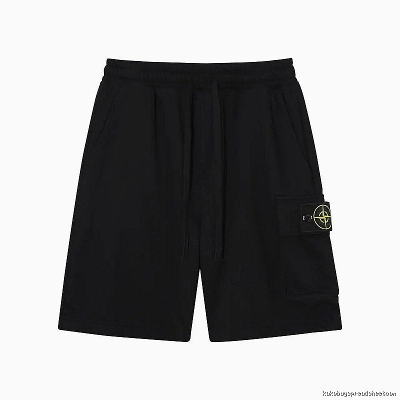Stone Island Compass Logo Workwear Style Black Shorts