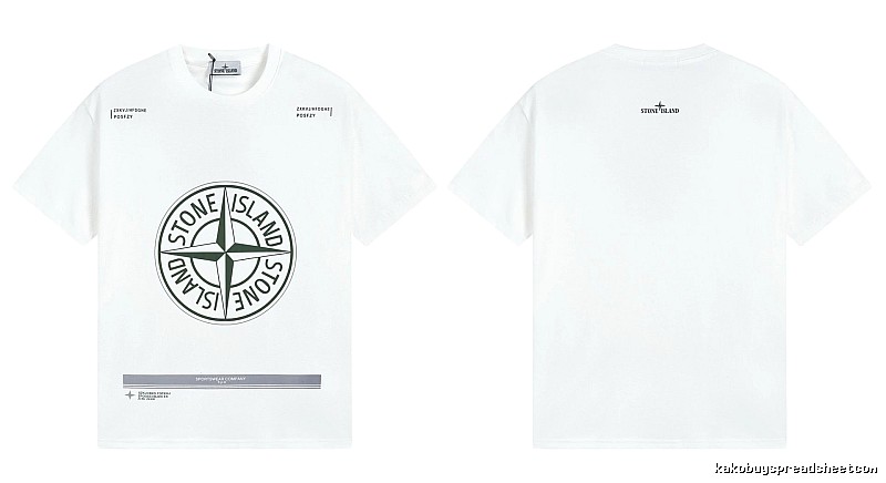 Stone Island Compass Print Casual Style White Short-sleeve T-shirt