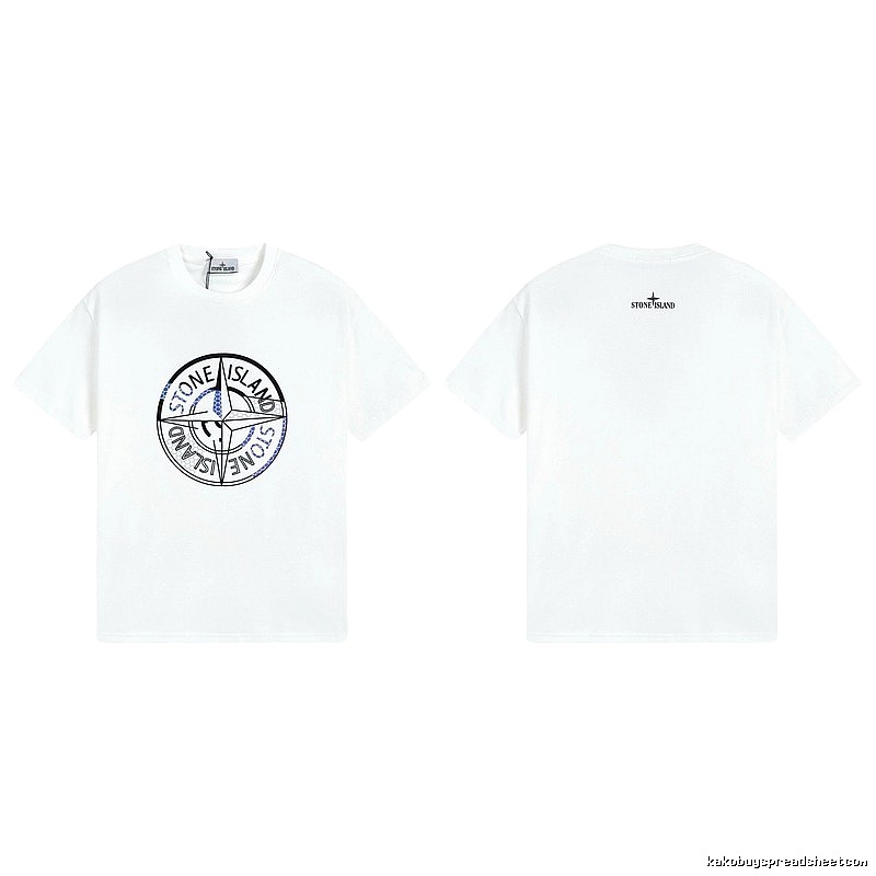 Stone Island Compass Print Street Style White T-shirt