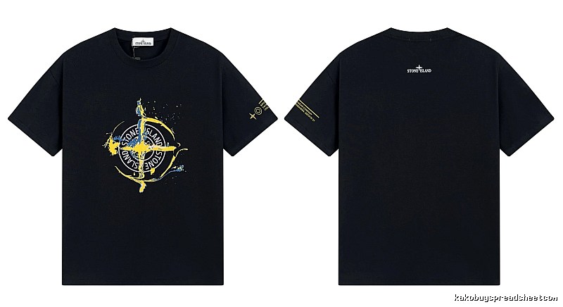 Stone Island Ink-splattered Street Style Black Short-sleeve T-shirt