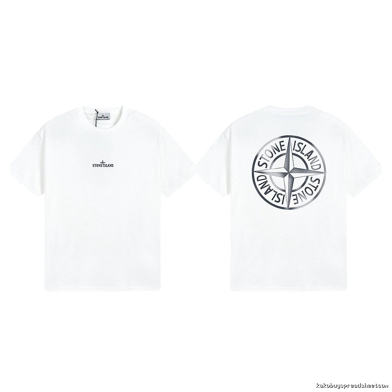 Stone Island Large Compass Print Street Style White T-Shirt