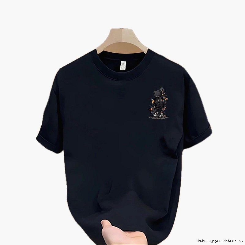Streetwear Street Style Navy Blue Mechanical Bear Graphic Short-sleeve T-shirt
