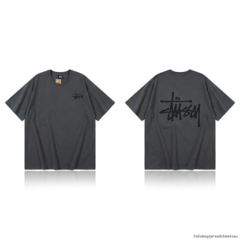 Stussy basic style simple style dark gray T-shirt