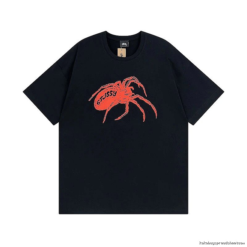 Stussy Black Spider Graphic T-Shirt Travel Styling Logo