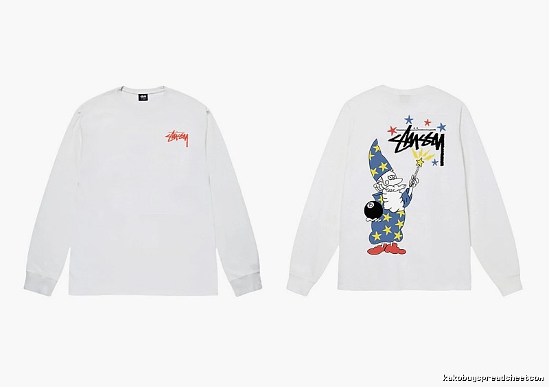 Stussy cartoon print style white long T-shirt