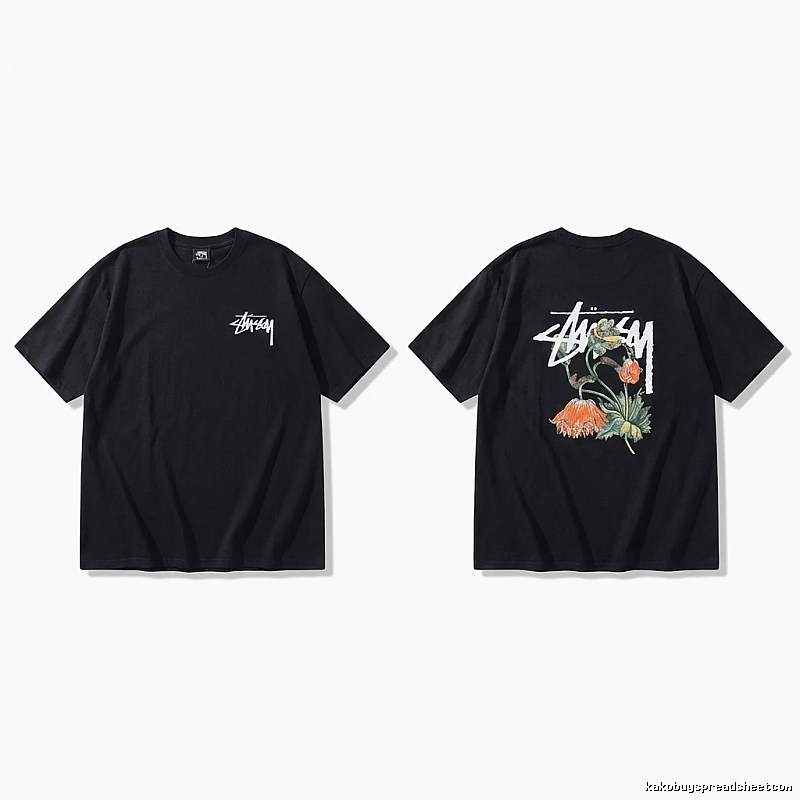 Stussy floral-style black T-shirt