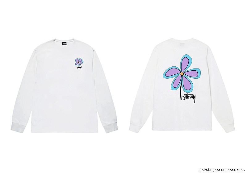 Stussy Flower Print Style White Long T-shirt