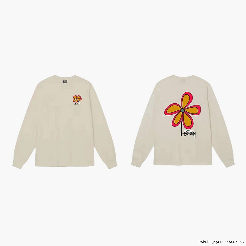 Stussy Flower Series trendy brand beige long-sleeved shirt