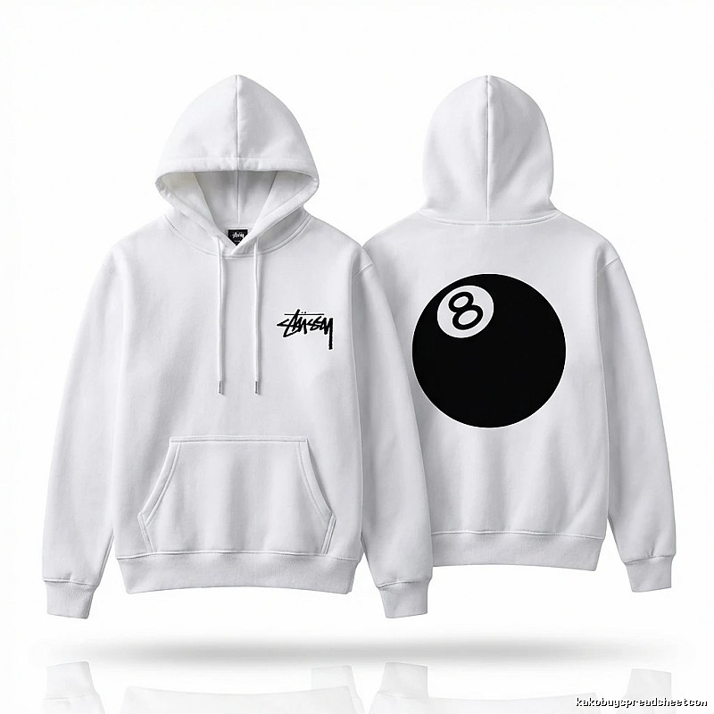 Stussy No.8 Ball Style White Hoodie